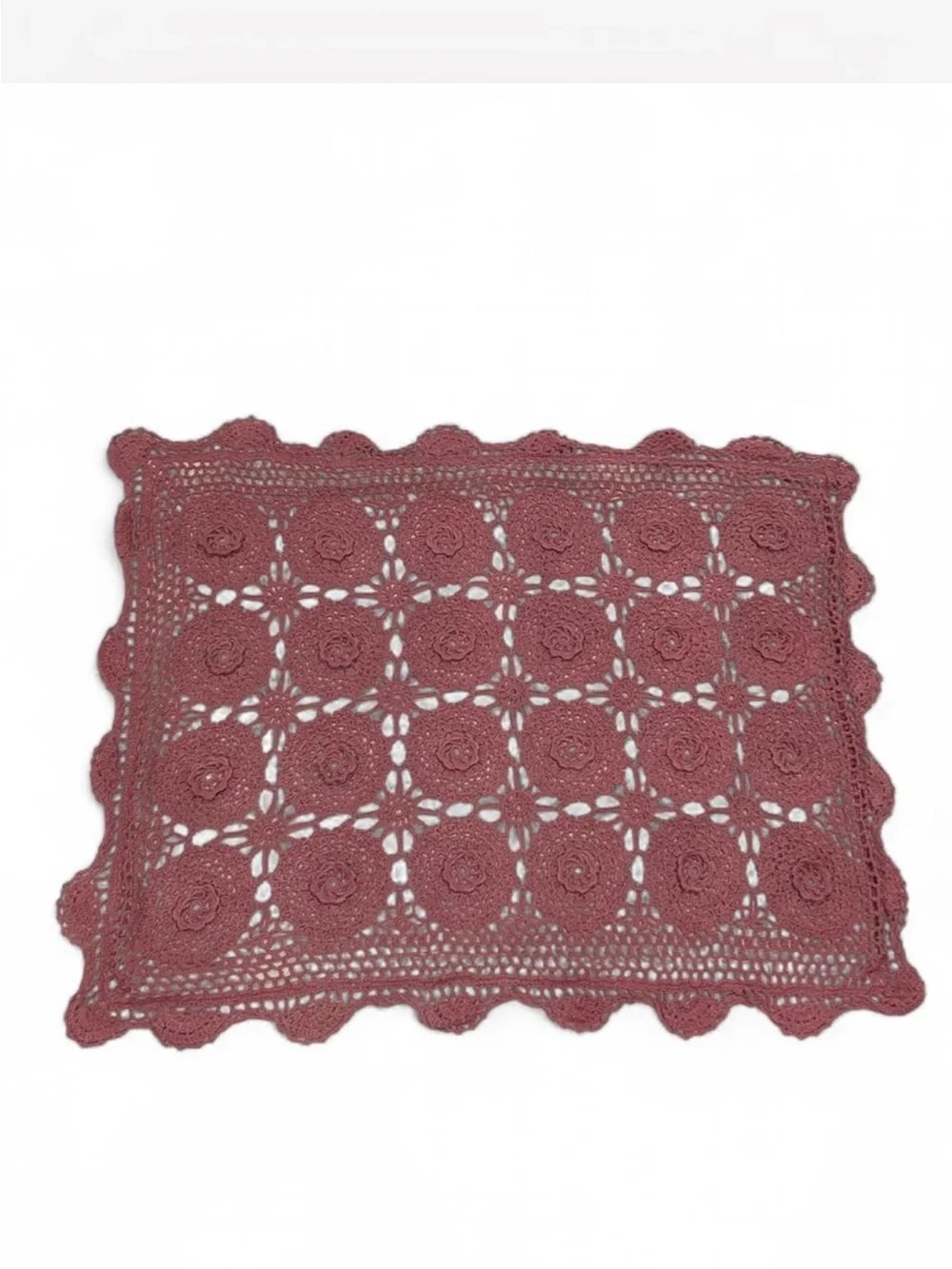 Grandmacore Crochet Dusty Rose Standard Size Pillow Sham Bohemian 100% Cotton